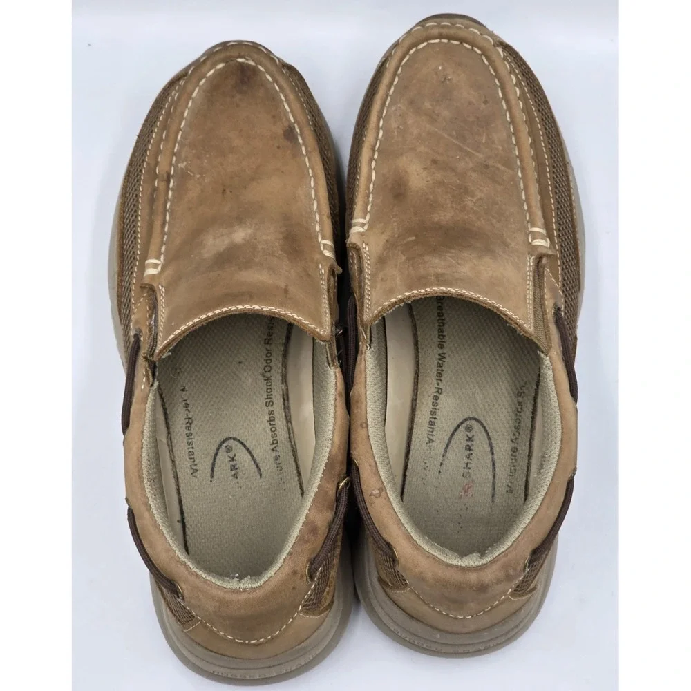 Rugged Shark Boat Shoes Men's 9.5M Atlantic Cognac Tan Leather Lace Up Comfort‎